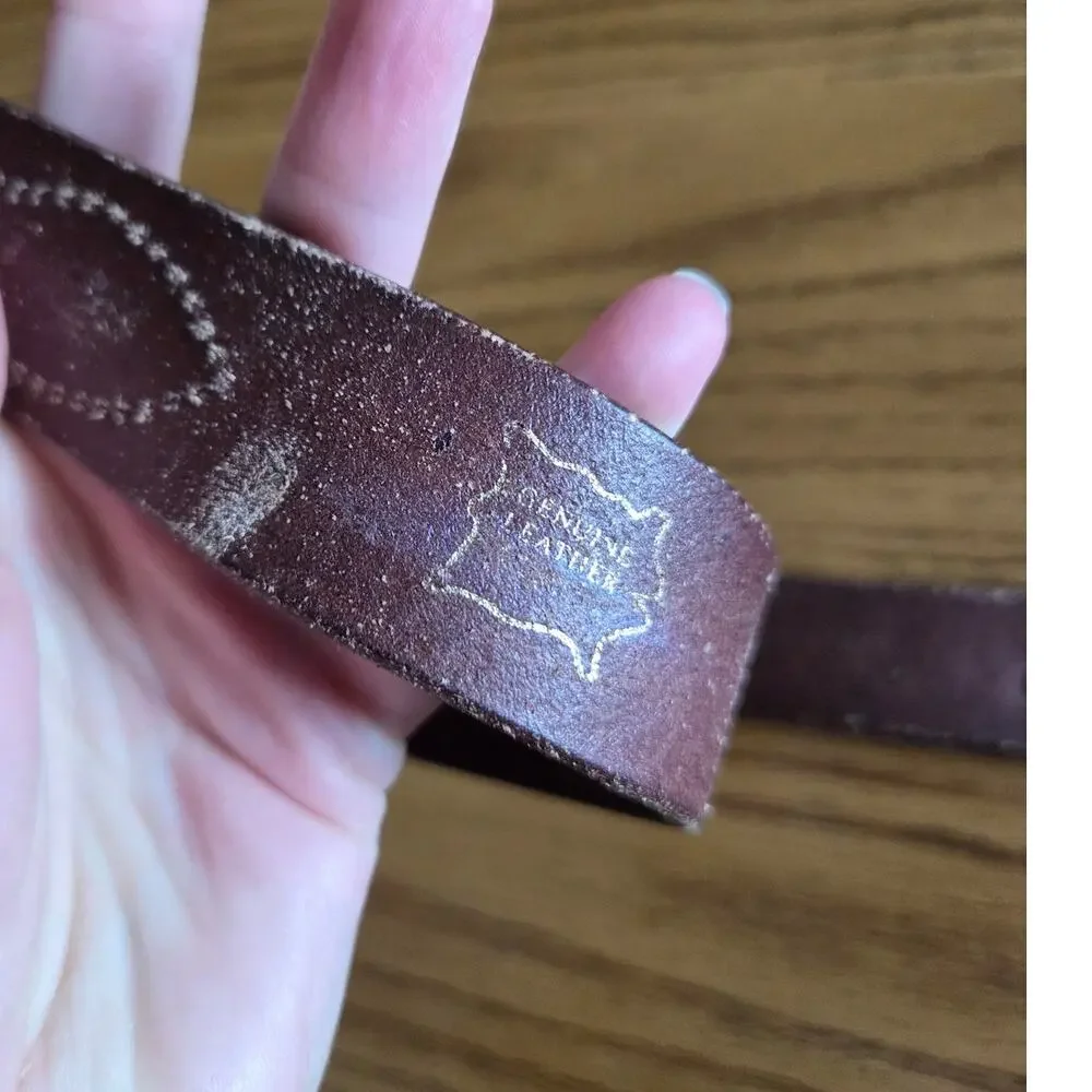 genuine leather 1 inch belt brown silver square buckle double closure 40